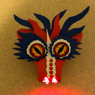 Red and Blue TapeBlock Dragon with Large Red and yellow  eyes, Red  Light up nostrils