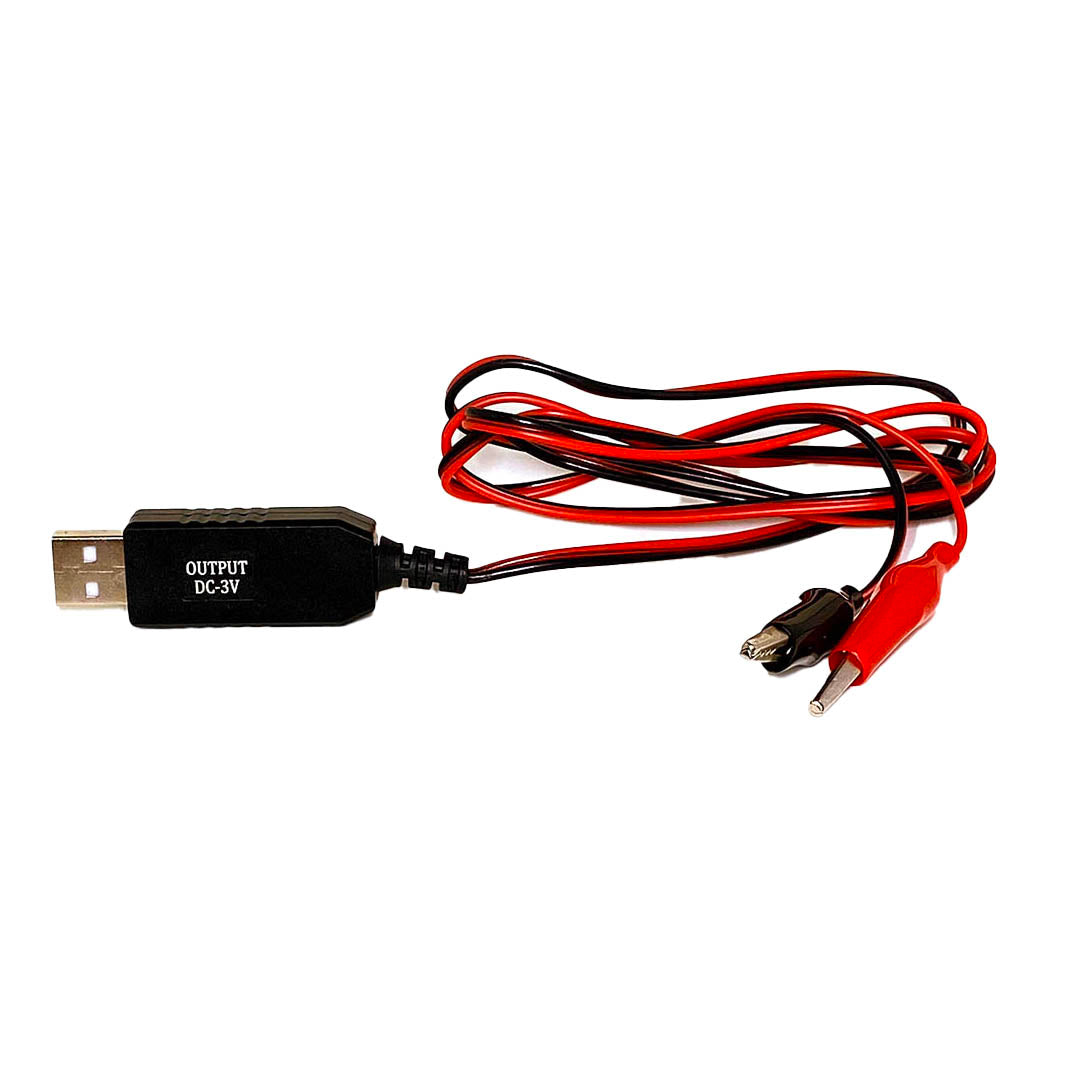 Usb plug cable and black and red alligator clips