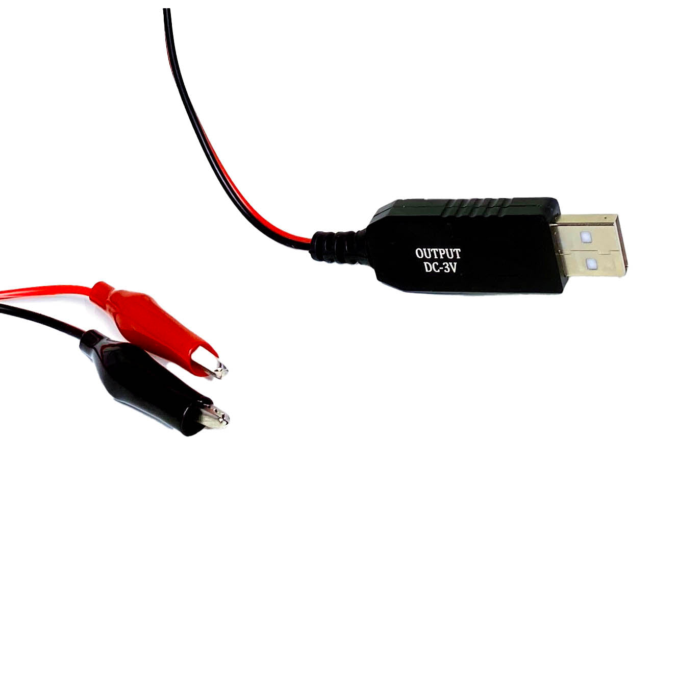 Usb plug cable and black and red alligator clips