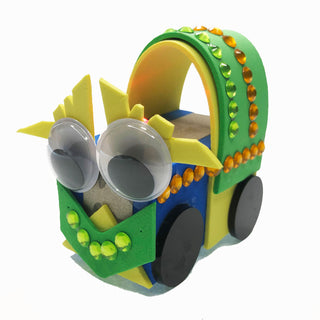 TapeBlock Train Character with Googly eyes and a light up funnel, decorated with gems