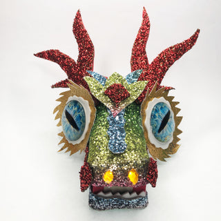 A Glitter TapeBlock Dragon with Large blue eyes, Yellow  Light up nostrils