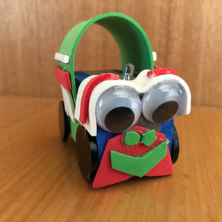 TapeBlock Train Character with Googly eyes and a light up funnel